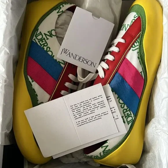 JW Anderson LaceUp Bubble Sneaker Suede Yellow-Canvas, New, Size 39